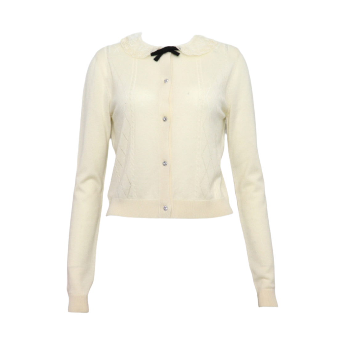 미우미우 MMF202 레이스 보우 캐시미어 SETA 크리스탈 버튼 여성 가디건aa60726(Miu Miu MMF202 Lace Bow Cashmere Cardigan with Crystal Buttons)