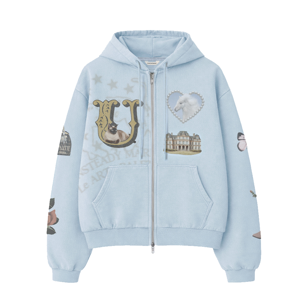 언스테디마켓 수브니어 후드집업 베이비블루(Unsteadymarket Souvenir Zip up Hoodie_Baby Blue)