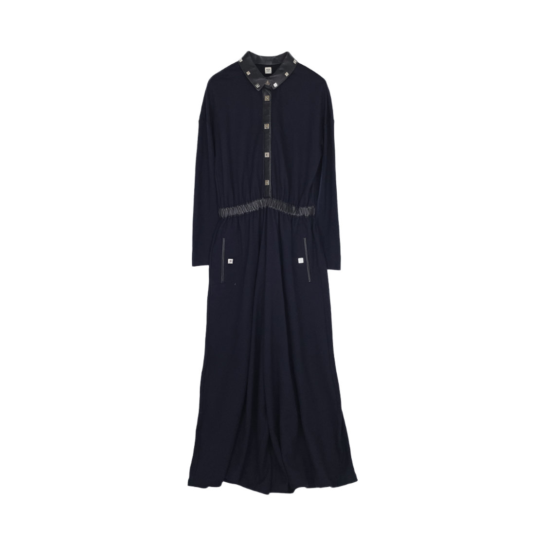 ITB7SF6EJUD7 Hermes Leather Collar Jumpsuit 38 Navy/Black (6HA0137)