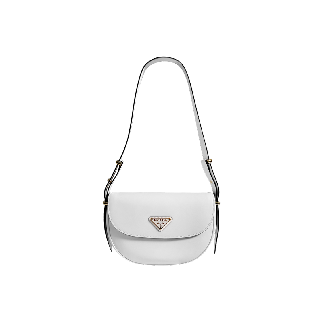 IT7VWWSEWILK Prada Women's Arche Triangle Logo Flap Leather Shoulder Bag - White 1BD365