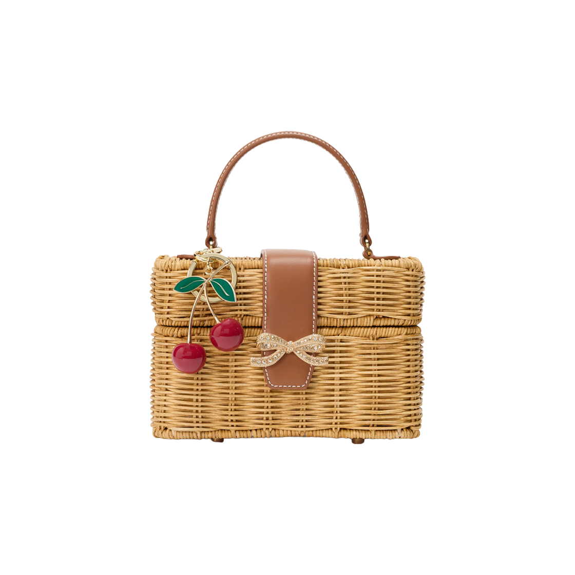 셀프 포트레이트 우먼 라탄 체리 참 미니 바스켓 백 브라운 - 26SS(Self Portrait Women Rattan Cherry Charm Mini Basket Bag Brown - 26SS)