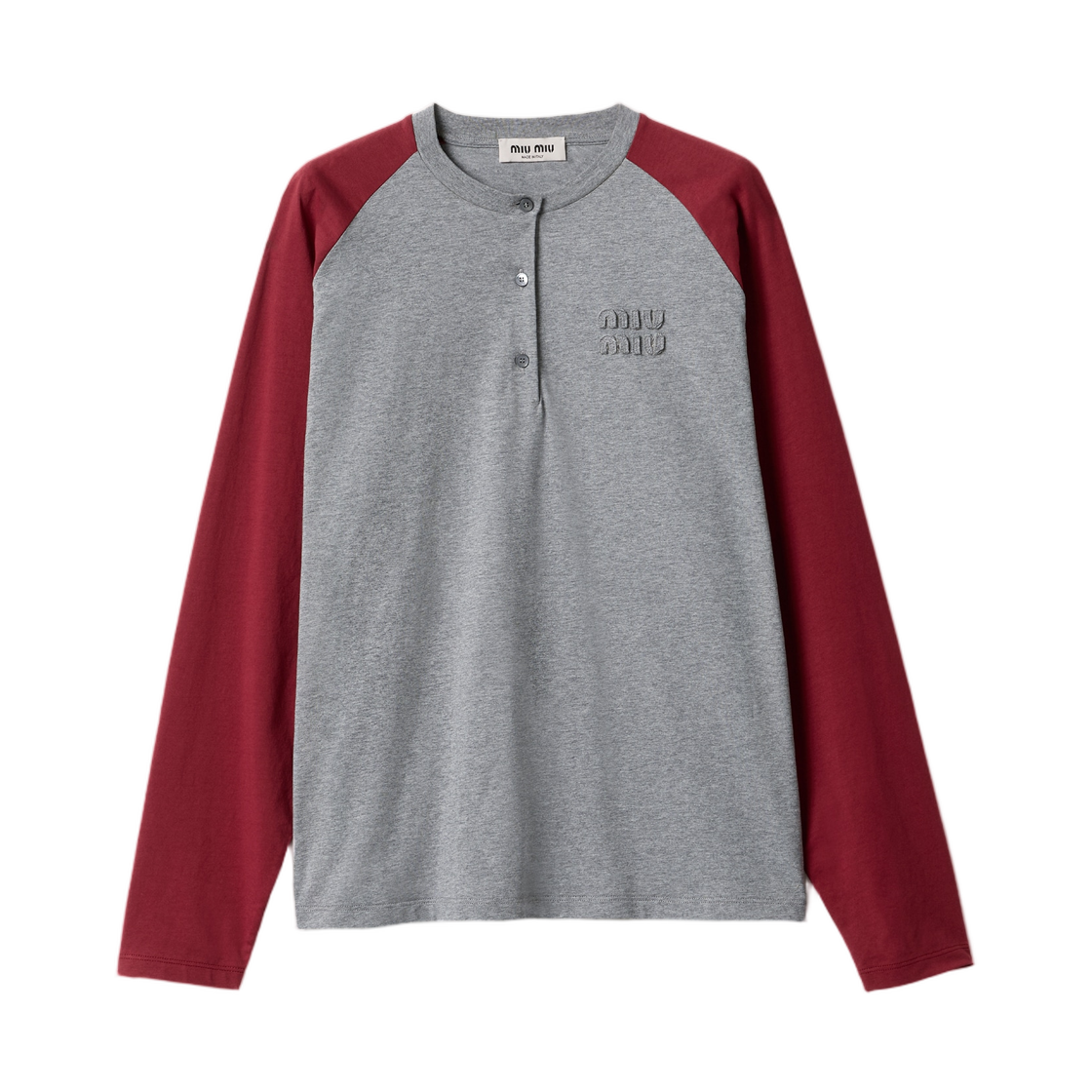 MJLA34-1842-F0ETA (W) Miu Miu Cotton Jersey Henley Shirt Amaranth Grey