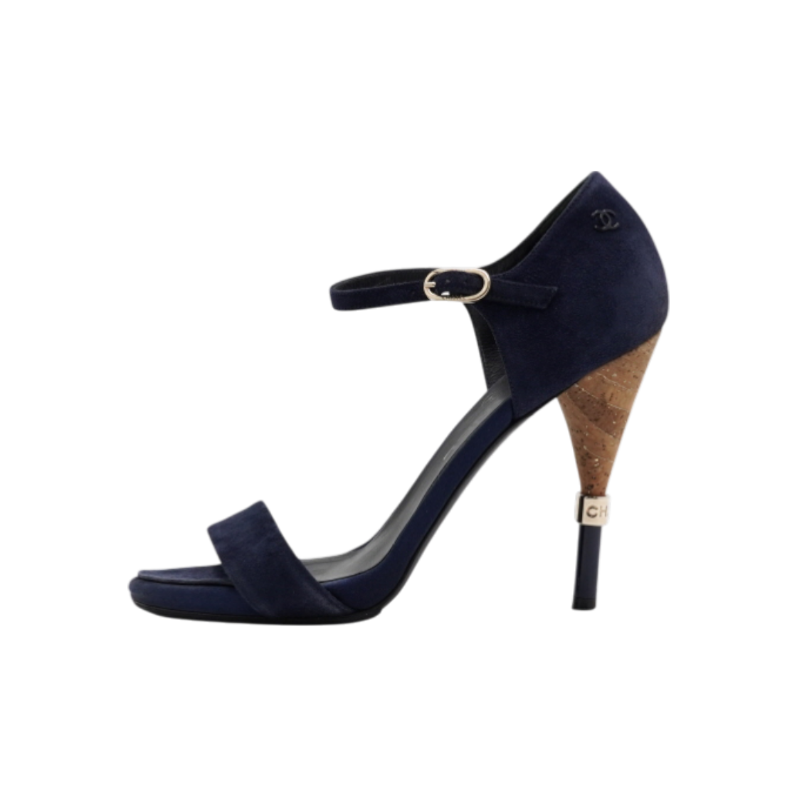 샤넬 G32145 네이비 스웨이드 CC로고 골드힐 오픈토 여성 구두aa60841(Chanel G32145 Navy Suede CC Logo Gold Heel Open-Toe Pumps) - 1