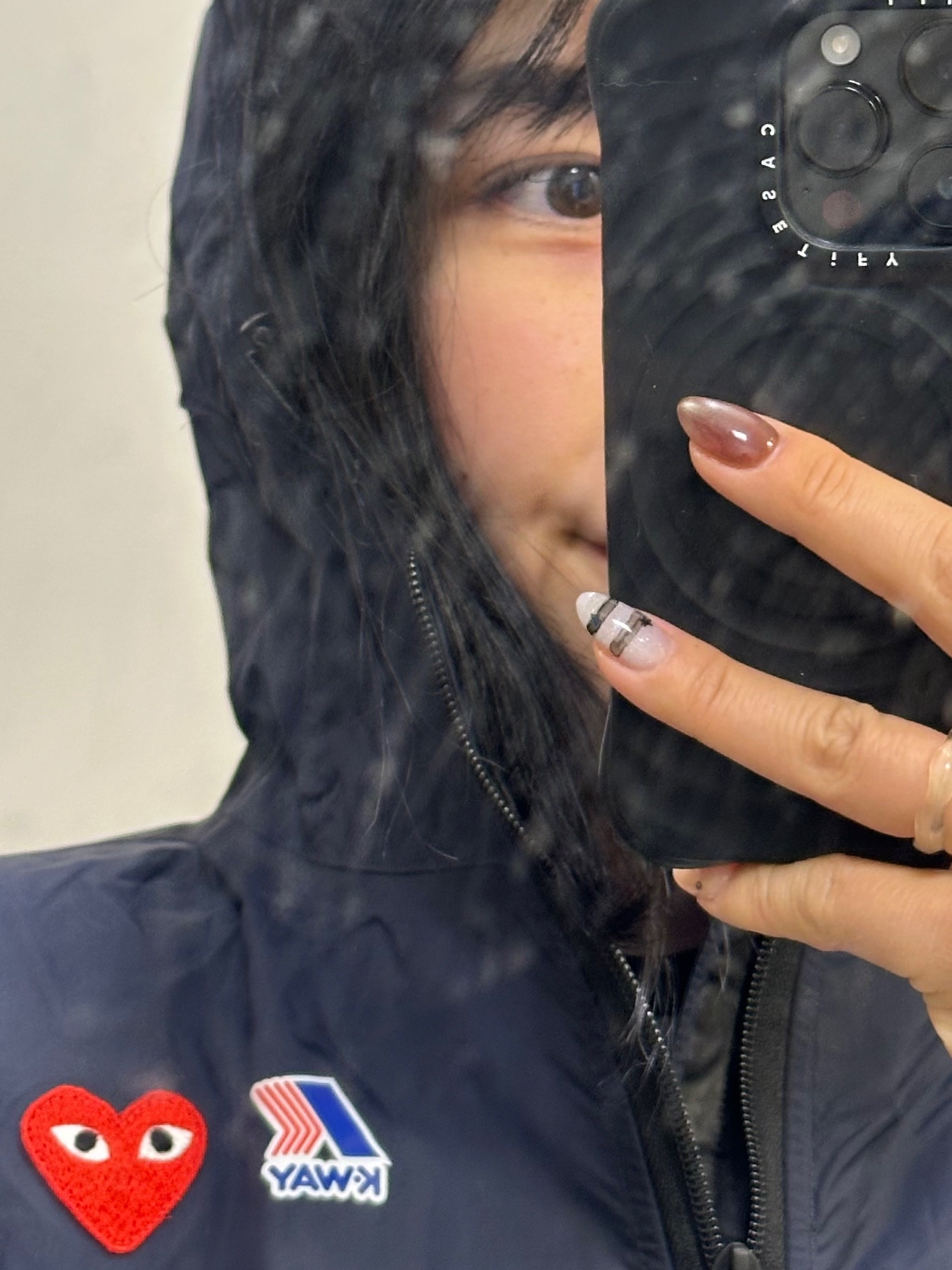 Play Comme des Garcons x K-Way Full Zip Jacket Navy 착용 스타일 - 1