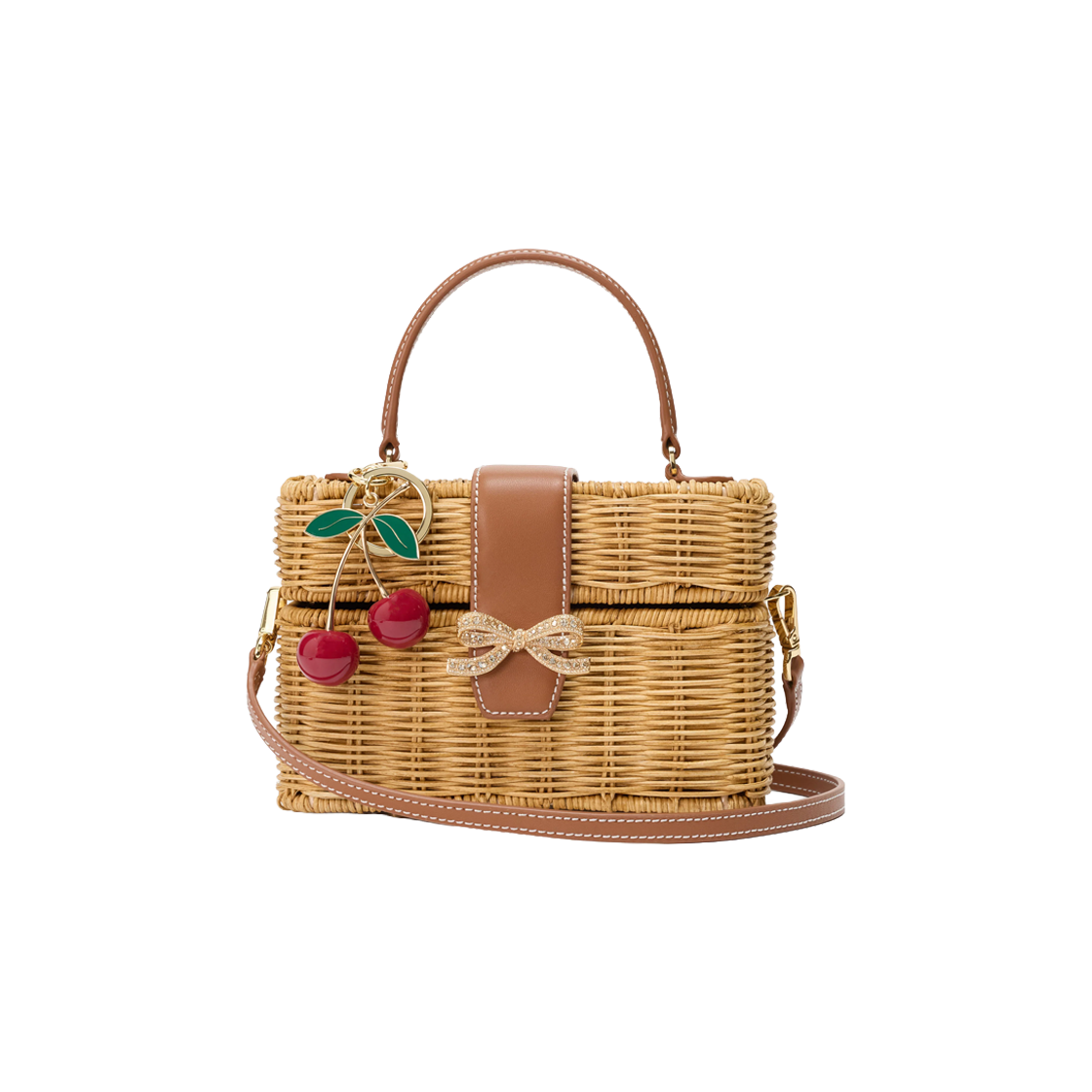 셀프 포트레이트 우먼 라탄 체리 참 미니 바스켓 백 브라운 - 26SS(Self Portrait Women Rattan Cherry Charm Mini Basket Bag Brown - 26SS) - 4
