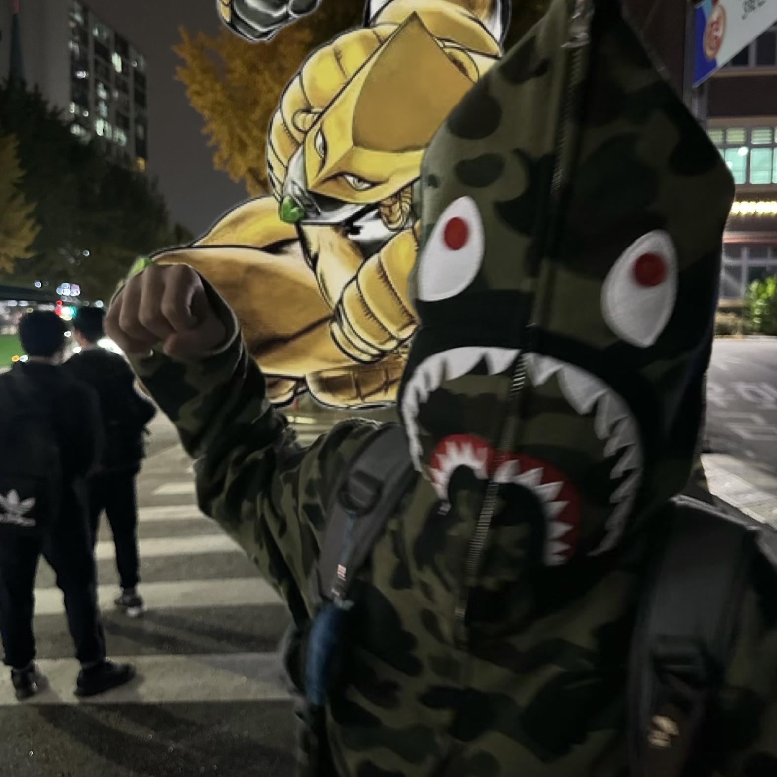 BAPE PONR 1st Camo 2nd Shark Full Zip Hoodie Green 착용 스타일 - 1