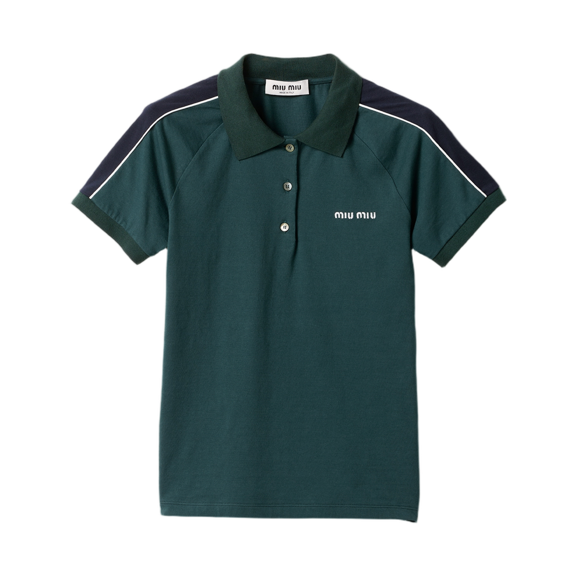 MJNA19-182D-F0R3V (W) Miu Miu Cotton Jersey Polo Shirt Bottle Green Blue