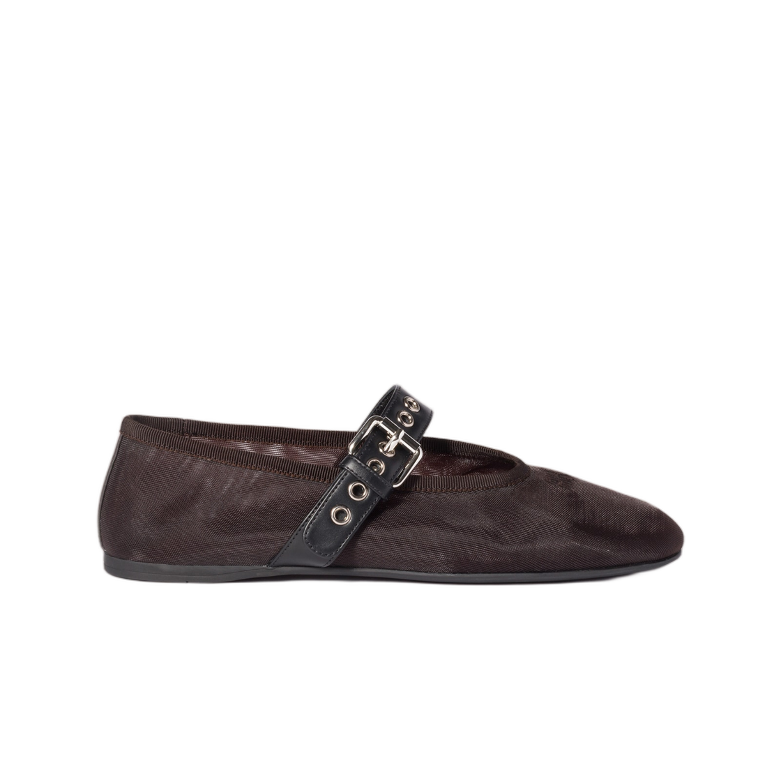 (W) 미우 미우 메쉬 패브릭 발레리나 다크 브라운((W) Miu Miu Mesh Fabric Ballerinas Dark Brown)