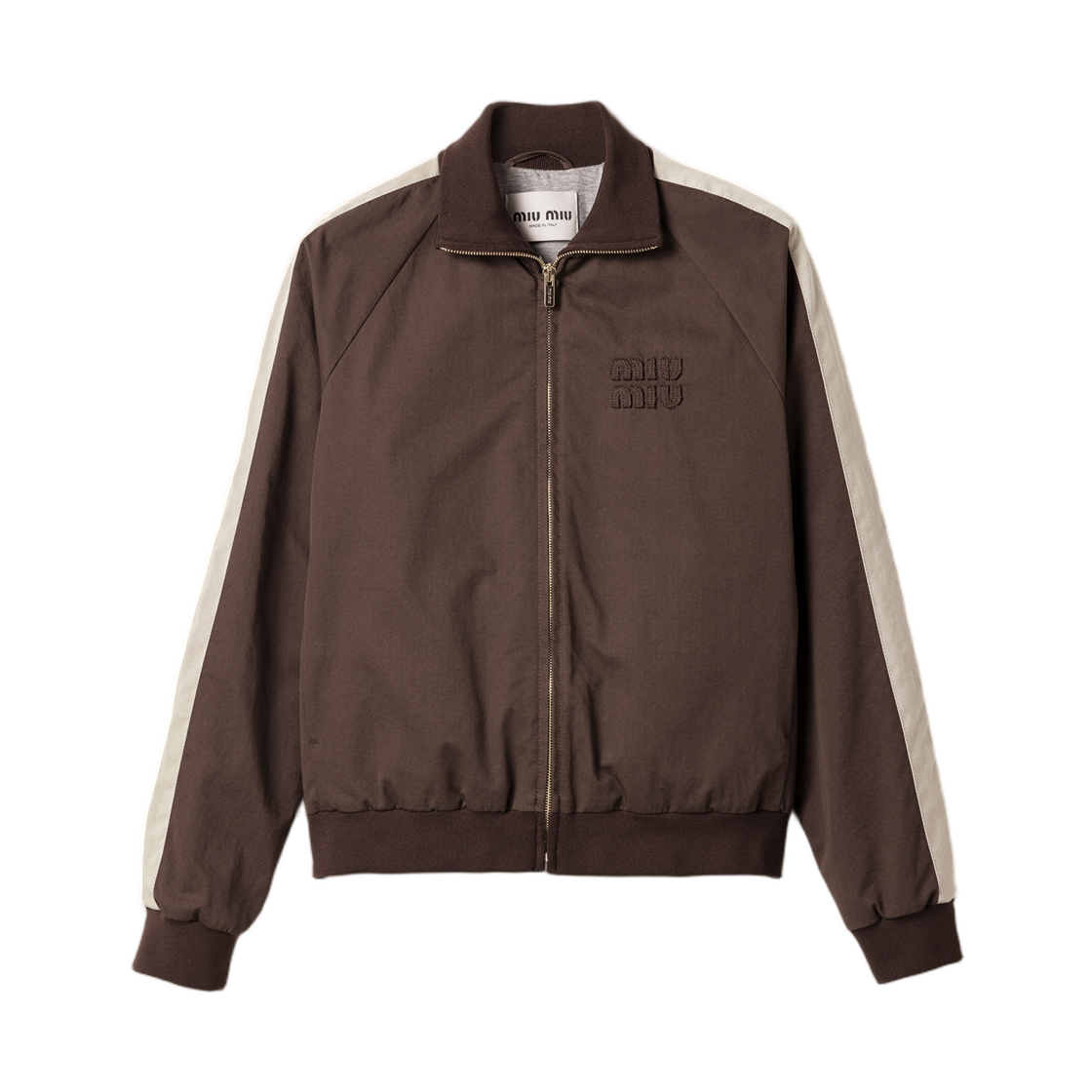 ML1466-19CT-F05CH (W) Miu Miu Washed Twill Blouson Jacket Cocoa Brown Khaki