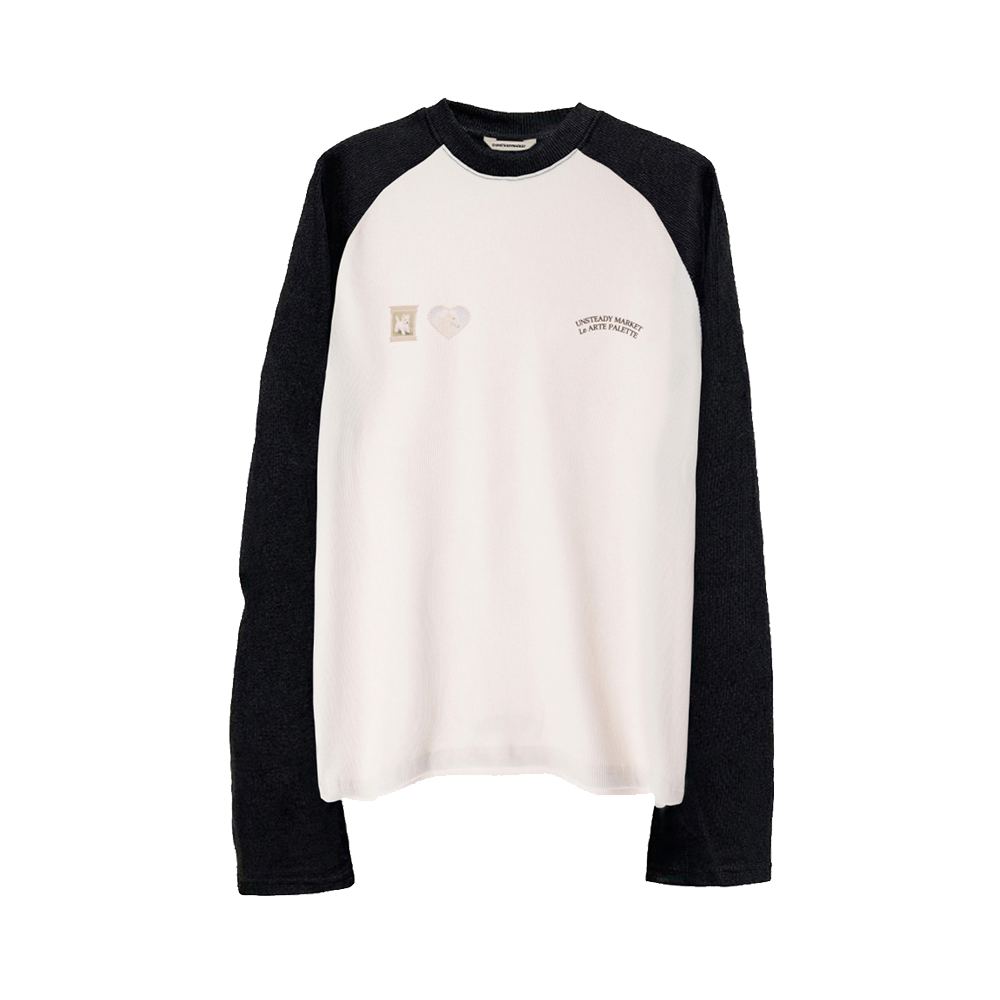 언스테디마켓 나그랑 와플 롱슬리브 블랙(Unsteadymarket Raglan Waffle LS Tee_ Black)