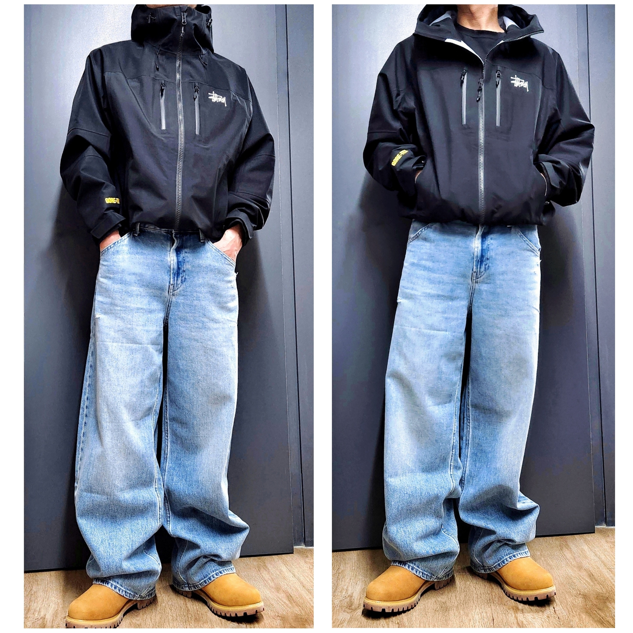 Stussy Gore-Tex Guide Shell Jacket Black, Timberland Premium 6 inch Waterproof Boot Wheat Nubuck - Wide 착용 스타일 - 1