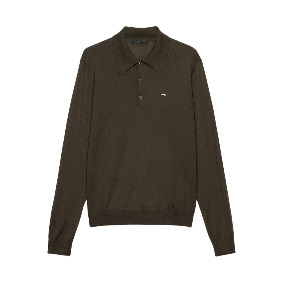 UMF147-18DY-F0161 Prada Long-Sleeved Superfine Wool Polo Sweater Military Green
