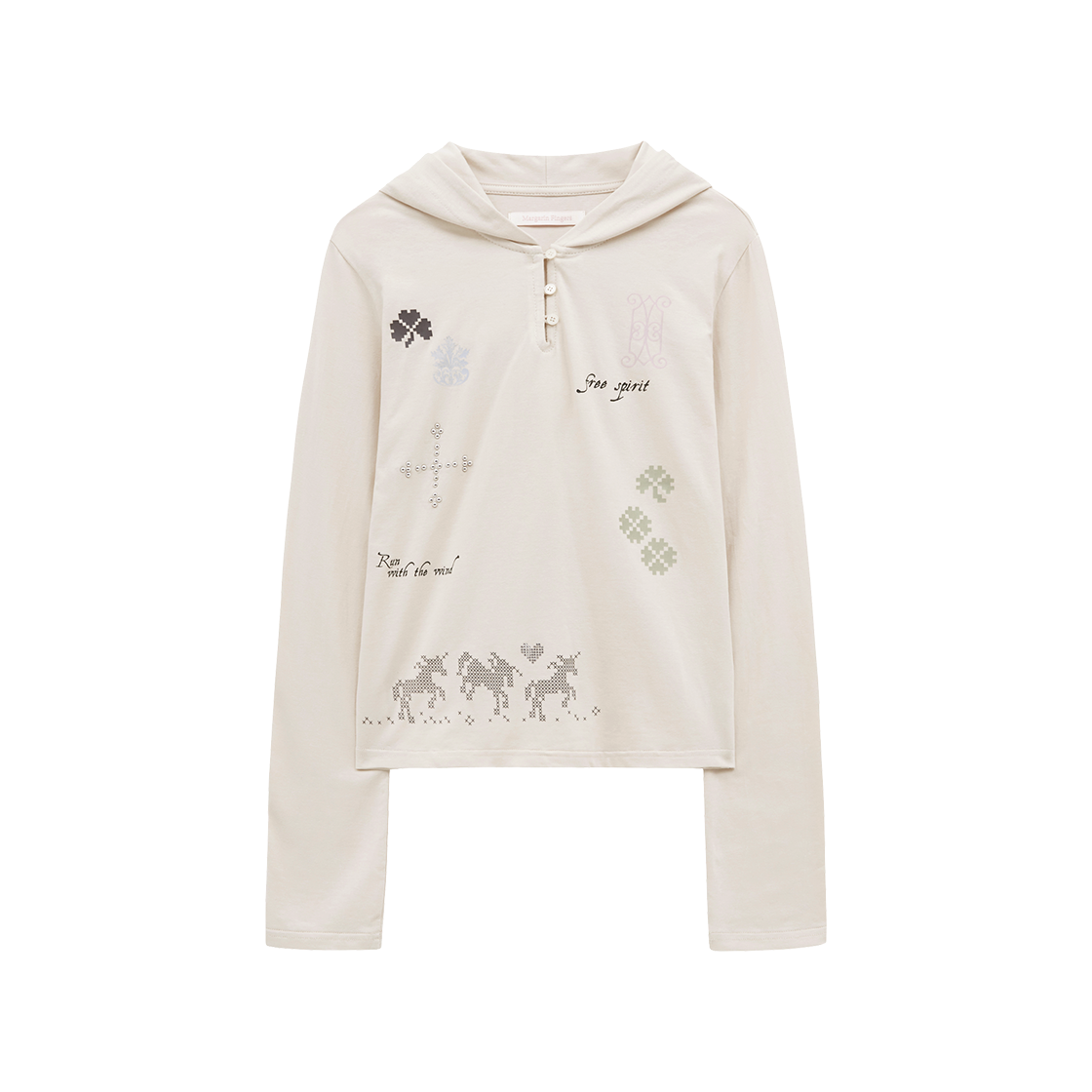 MF2613TS004MBEFR Margarin Fingers Unicorn Clover Hooded T-Shirt
 Beige
