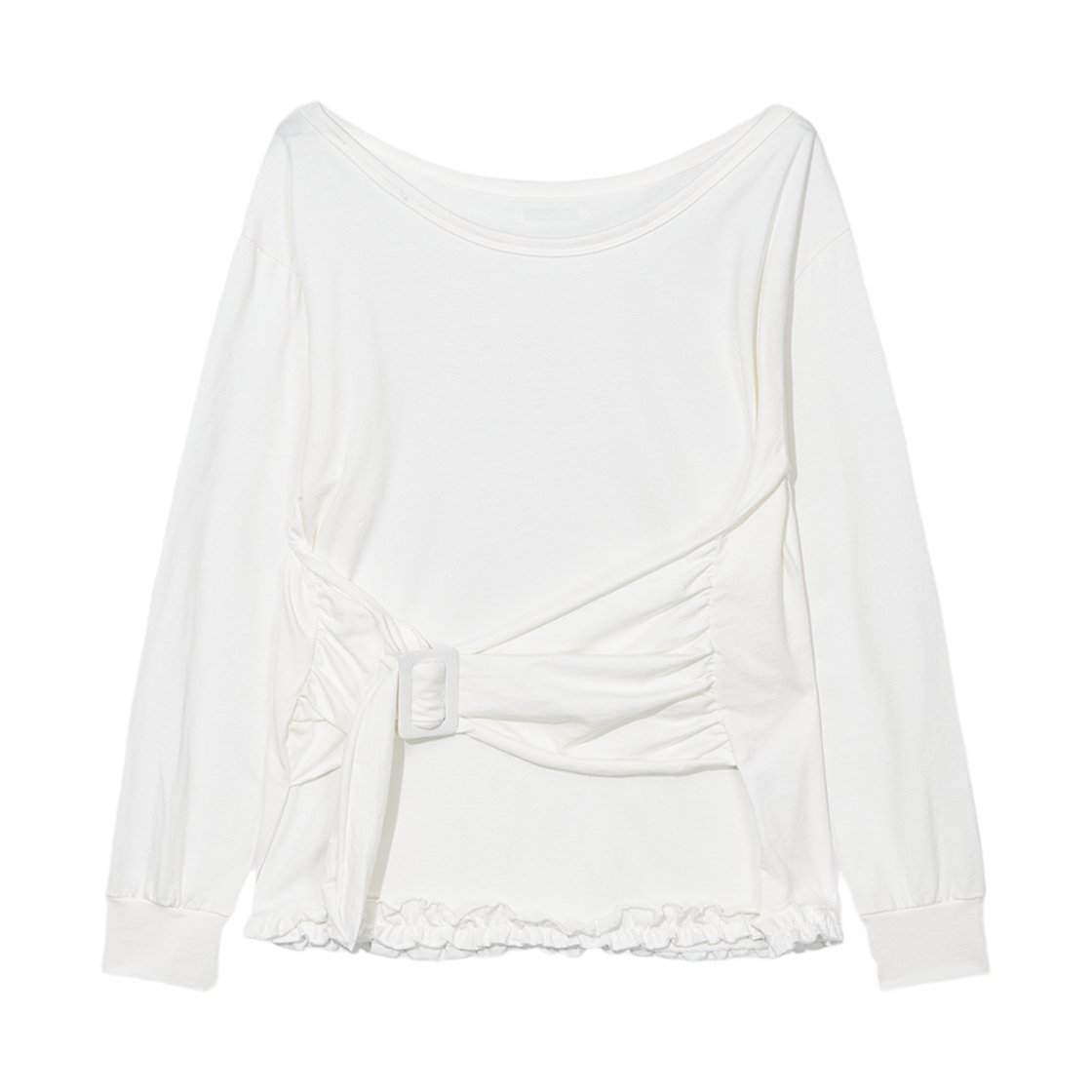 NSV015 UGLYSHADOW Buckle Off-Shoulder T-Shirt White