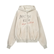 Matin Kim Vintage Washed Graffiti Hoody Zip Up In Beige