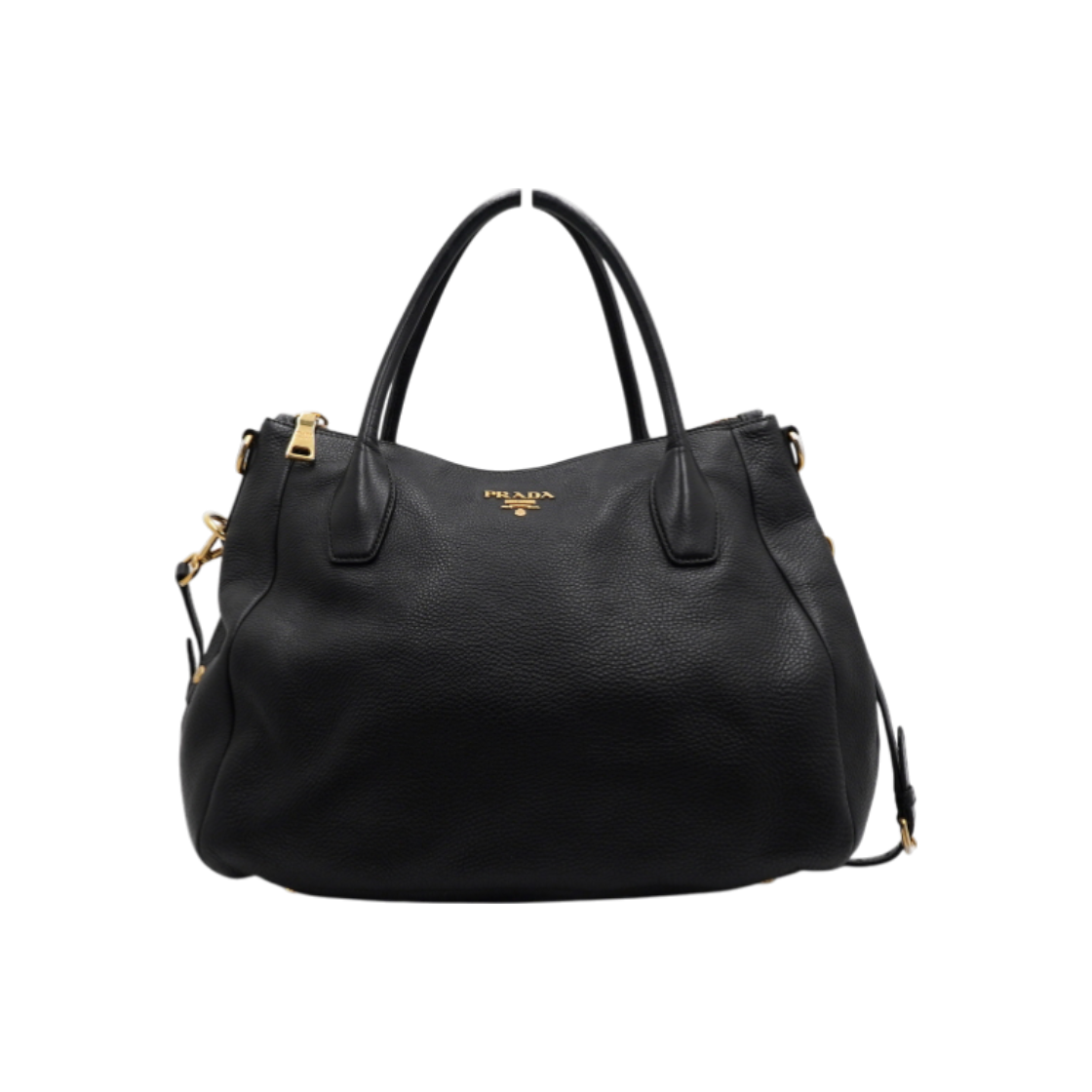ITIBABWDWPBP Prada BN2318 Black Vitello Daino Gold Logo Tote & Shoulder Bag