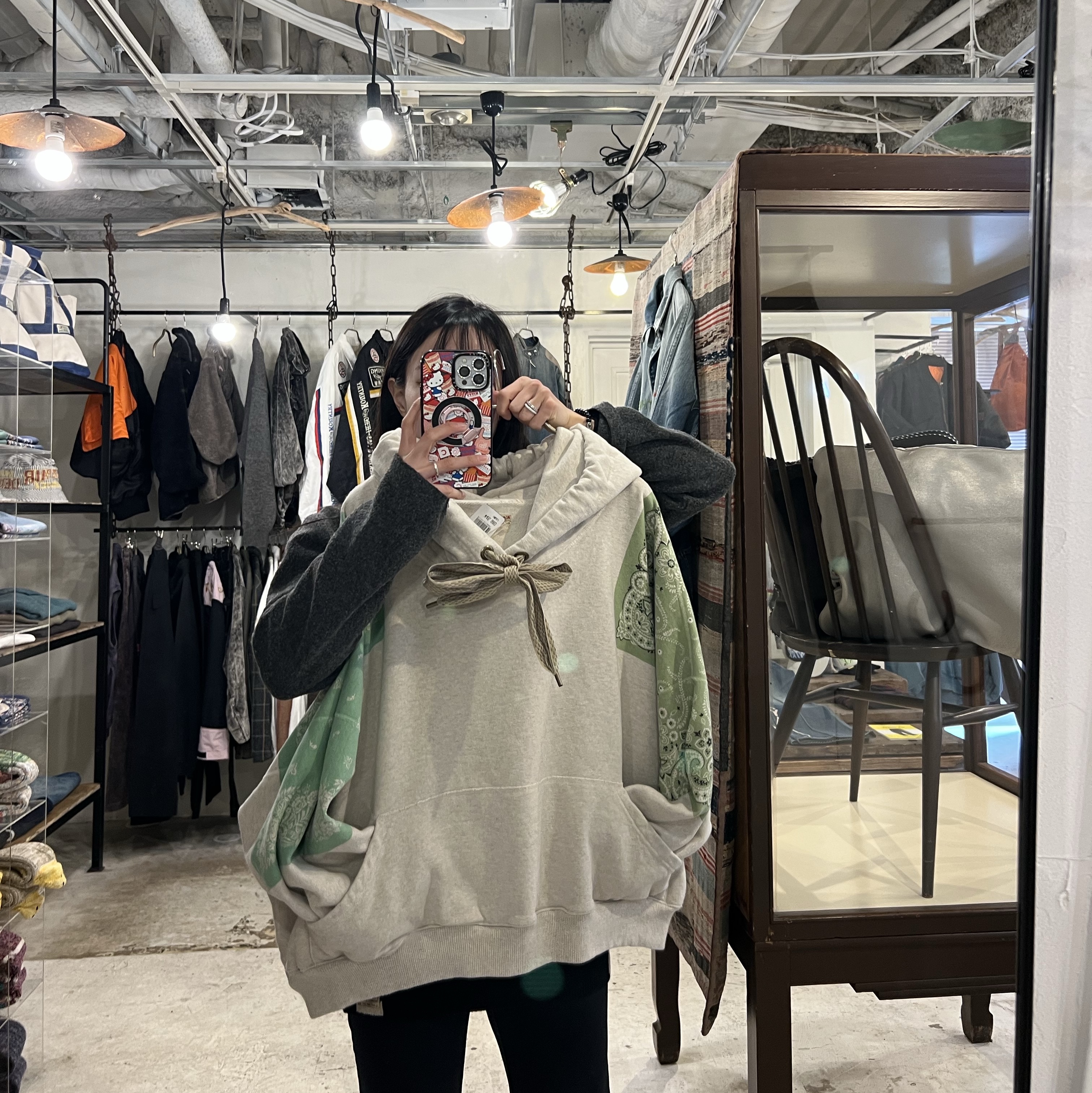 Kapital Top Fleece Bandana Devil Hoodie Green 착용 스타일