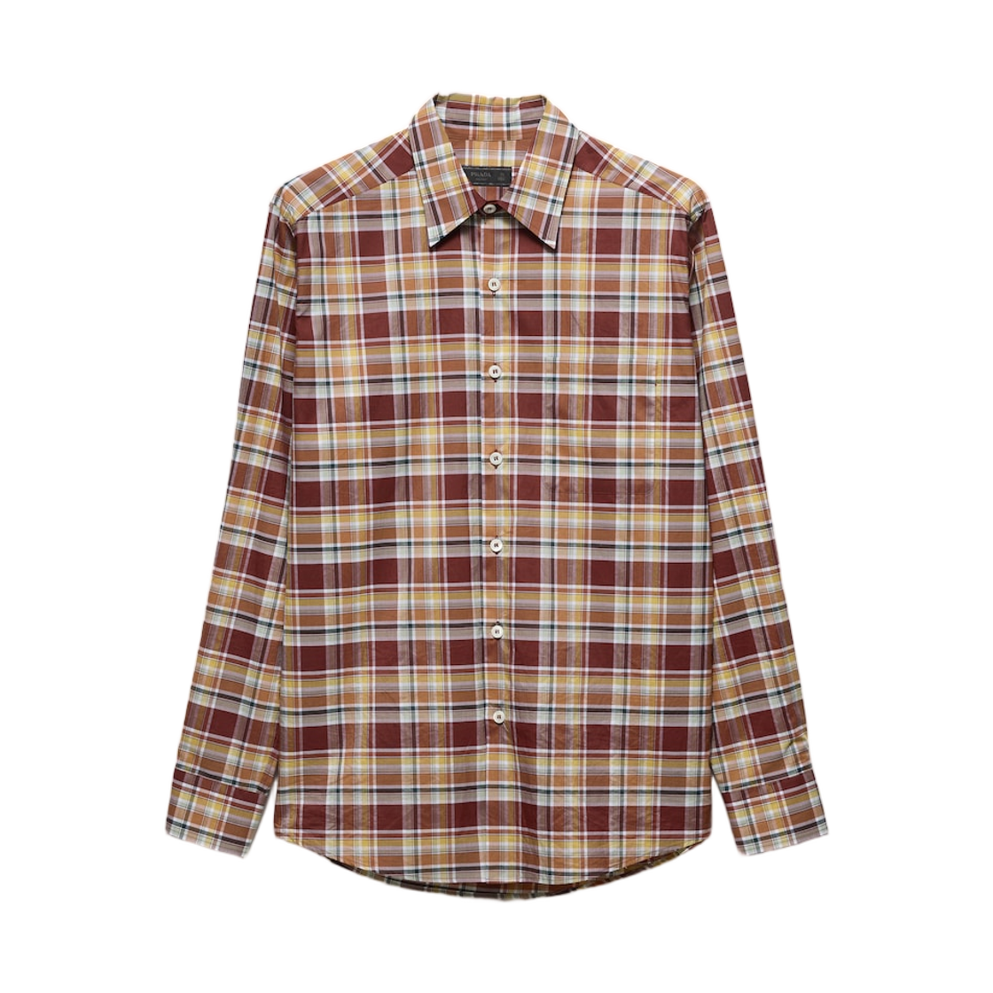 UCN676-189I-F05BO Prada Checked Cotton Shirt Tobacco Topaz