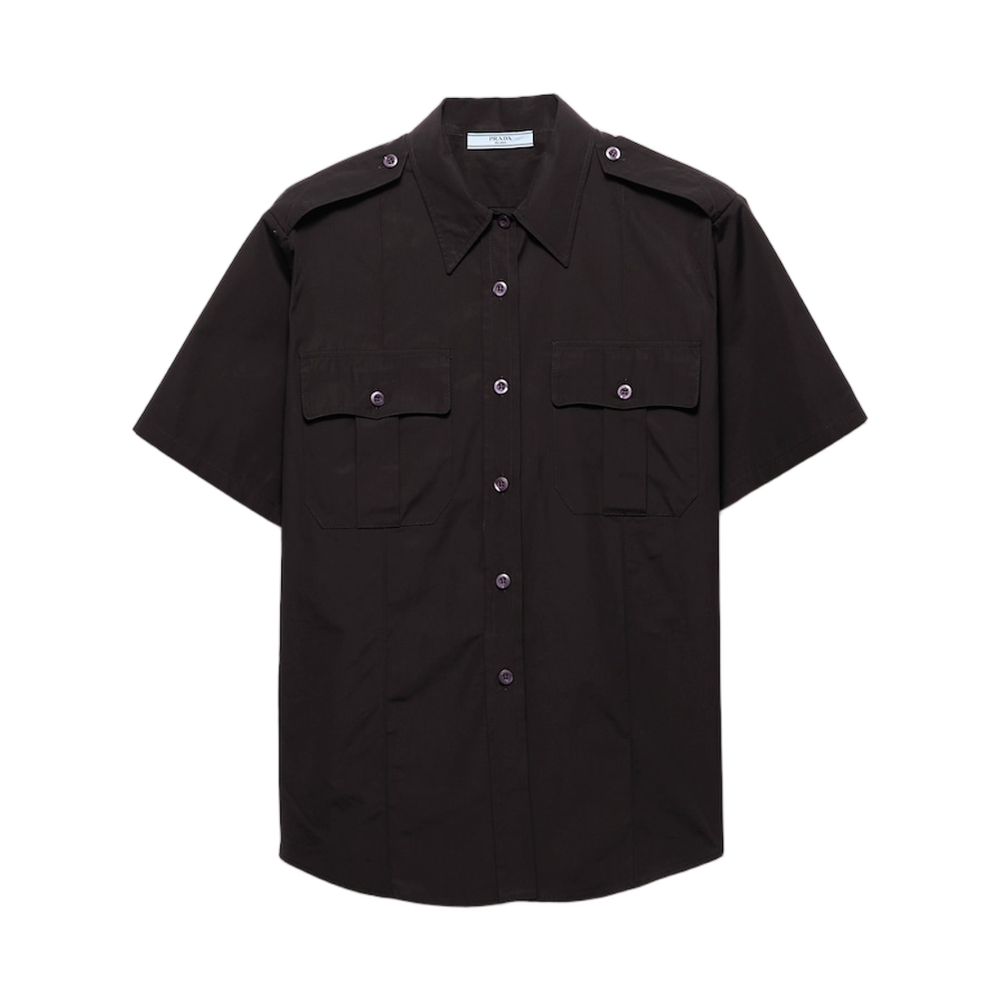 P411J-1XV2-F0002 Prada Short-Sleeved Poplin Shirt Black