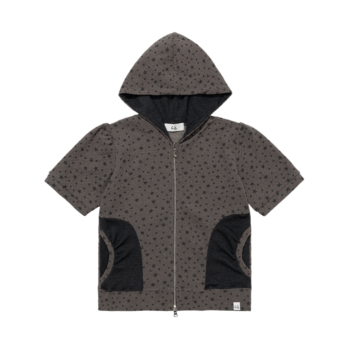 NSV002 UGLYSHADOW Star Shirring Hooded Zip-up Charcoal