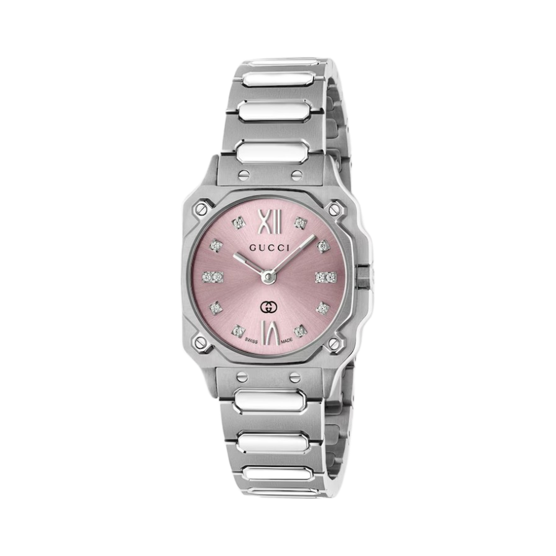 (W) 구찌 G-플랫 쿼츠 24mm 스테인리스 스틸 핑크((W) Gucci G-Flat Quartz 24mm Stainless Steel Pink) - 1