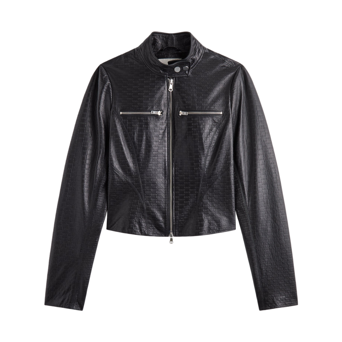 (W) 키스 포 리사 니키타 모노그램 레더 집 탑 블랙((W) Kith for Lisa Nikita Monogram Leather Zip Top Black)