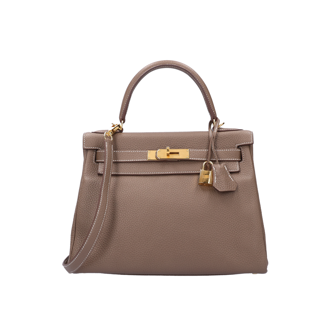 IT6VW3RK4AQH Hermes Kelly 28 Bag in Etoupe Leather with Gold Hardware and Y Stamp