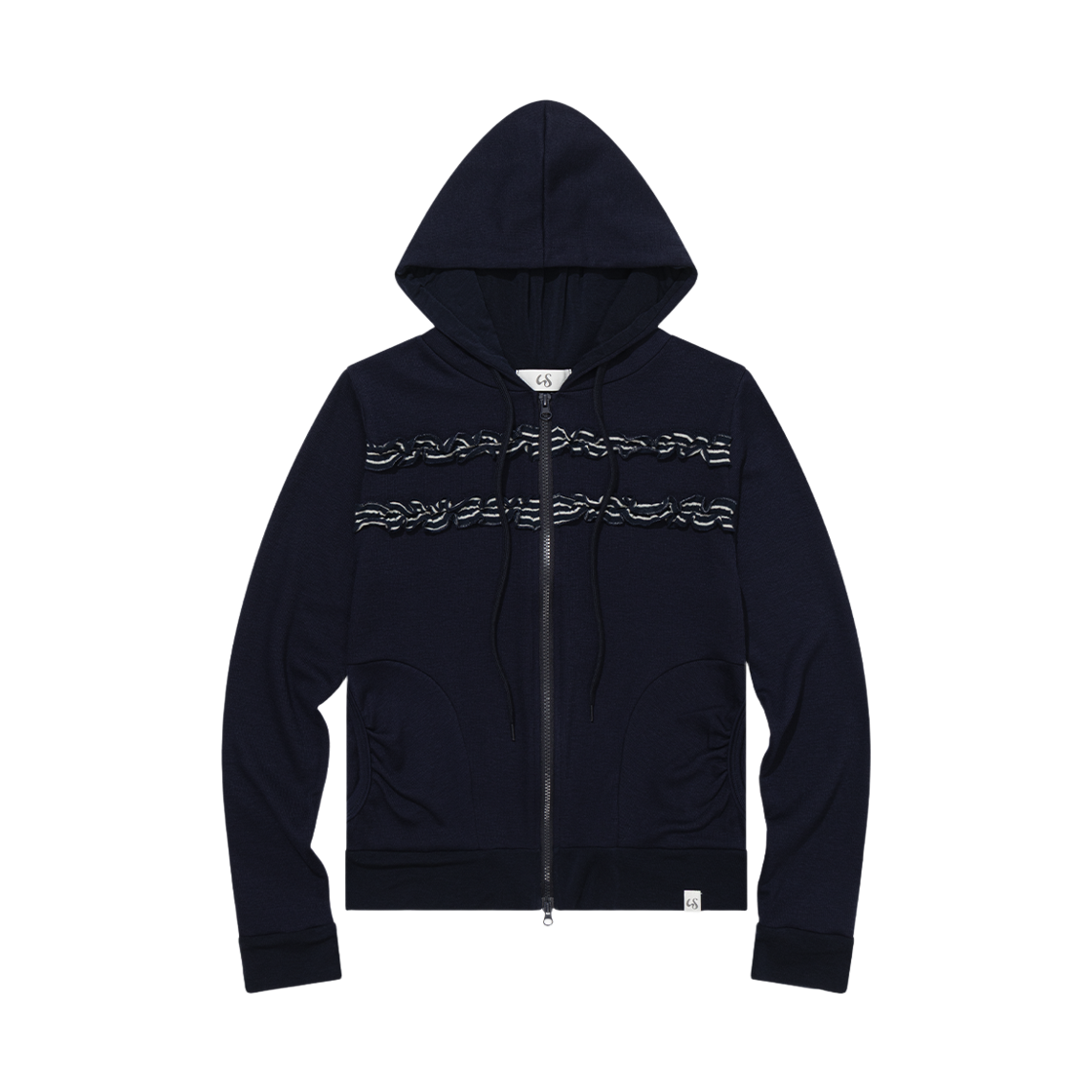NSV004 UGLYSHADOW Layered Shirring Hooded Zip-up Navy