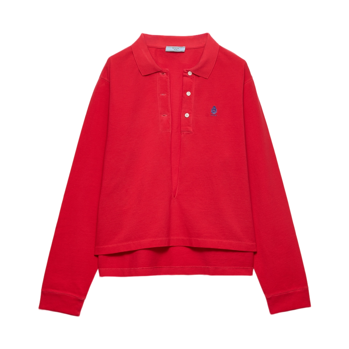 39669R-19OV-F0011 Prada Long-Sleeved Cotton Pique Polo Shirt Red