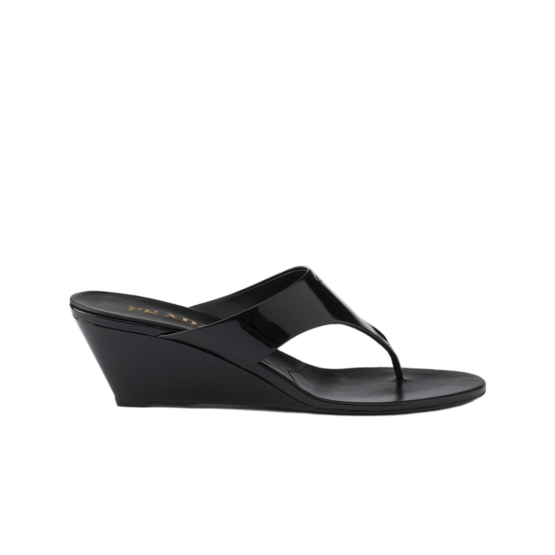 1Y385O-069-F0002 (W) Prada Patent Leather Thong Sandals Black