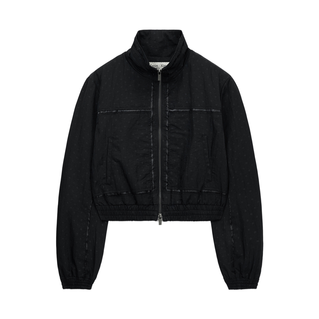 (W) 마뗑킴 크롭 자수 백 로고 점퍼 스트롱 블랙((W) Matin Kim Cropped Embroidery Back Logo Jumper In Strong Black) - 1