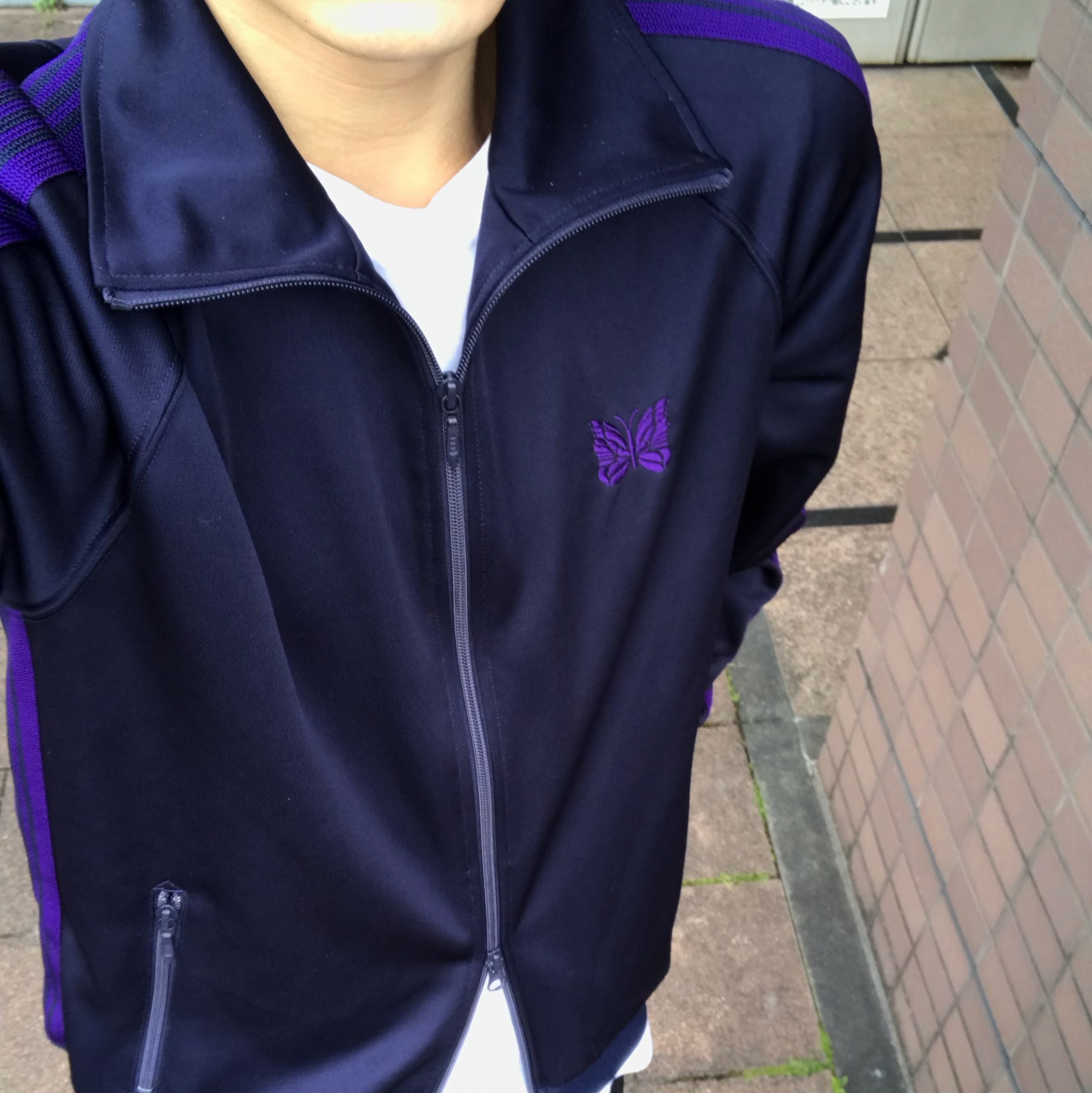 Needles Track Jacket Poly Smooth Navy 착용 스타일 - 3