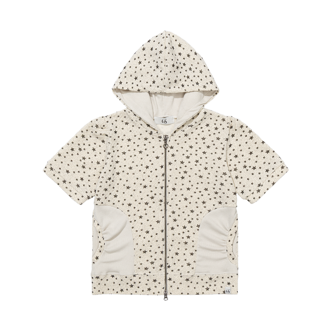 NSV001 UGLYSHADOW Star Shirring Hooded Zip-up Ivory