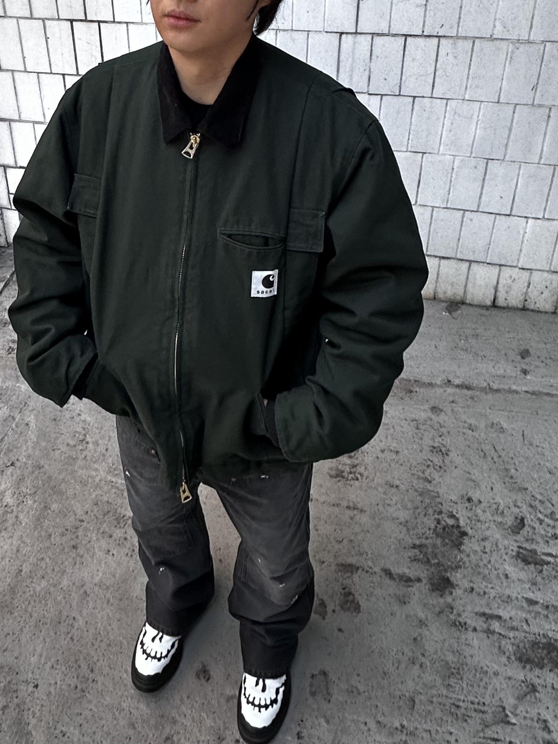 Sacai x Carhartt WIP Duck Jacket Green, Saint Mxxxxxx Double Knee Pants Black - 25SS 착용 스타일