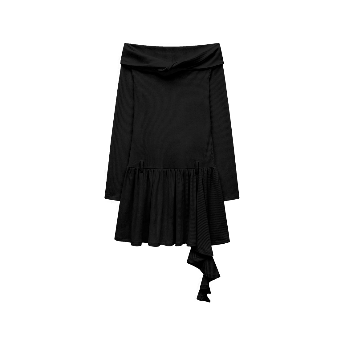 마가린핑거스 오프숄더 러플 드레스 블랙(Margarin Fingers Off Shoulder Ruffle Dress Black)