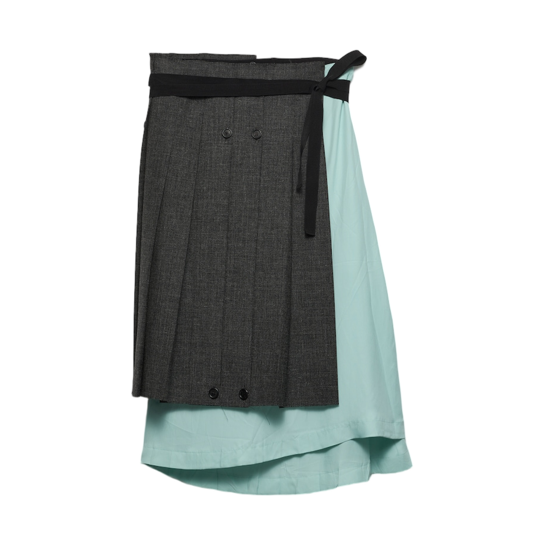 P164IR-19Q3-F0480 Prada Rush Stitch Fabric Patchwork Skirt Slate Gray