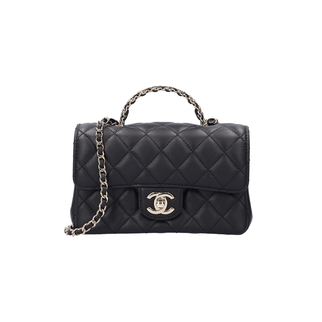 샤넬 AS4140 크리스탈 탑핸들 미니 플랩백 램스킨 블랙 & 골드(Chanel AS4140 Crystal Top Handle Mini Flap Bag in Black Lambskin & Gold)