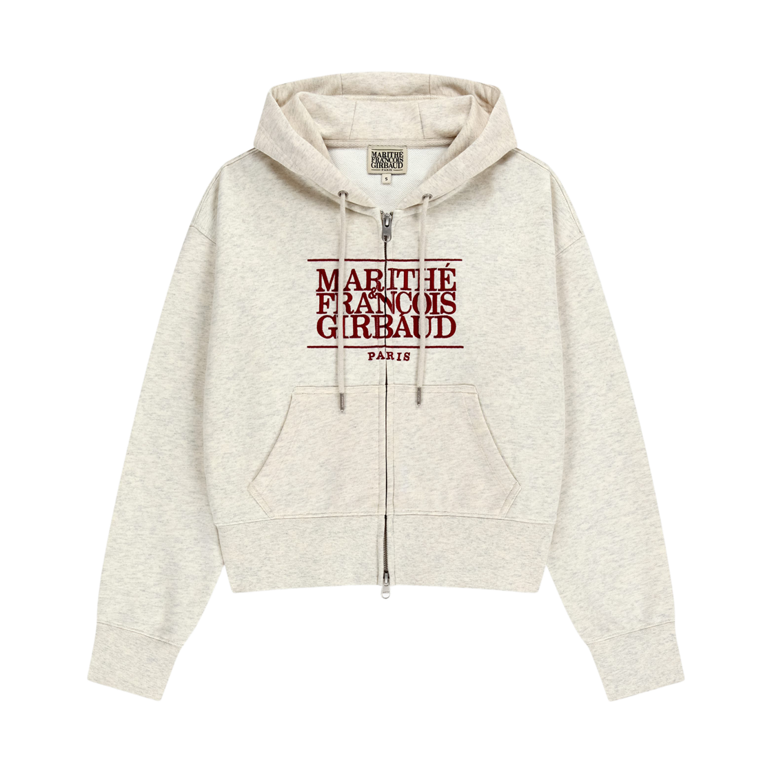 - (W) Marithe Francois Girbaud Classic Logo Crop Hoodie Zip Up Oatmeal