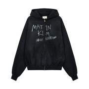 Matin Kim Vintage Washed Graffiti Hoody Zip Up In Black