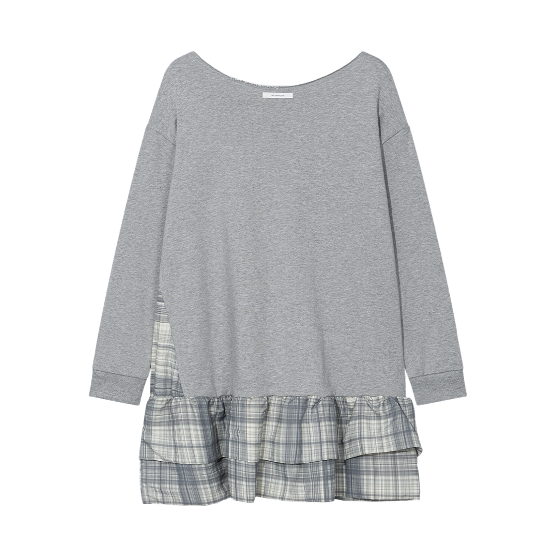 어글리쉐도우 체크 오프숄더 스웻셔츠 드레스 그레이(UGLYSHADOW Checkered Off-Shoulder Sweatshirt Dress Grey) - 2