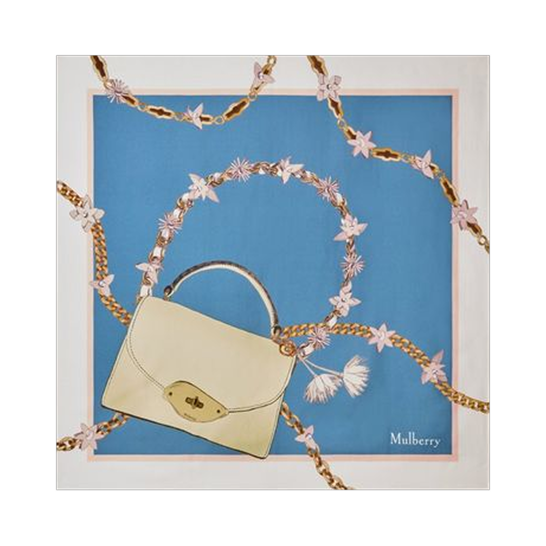 (W) 멀버리 라나 백 & 체인 스퀘어 실크 트윌 스카프 브라이튼 블루 버터밀크((W) Mulberry Lana Bag & Chains Square Silk Twill Scarf Brighton Blue Buttermilk)