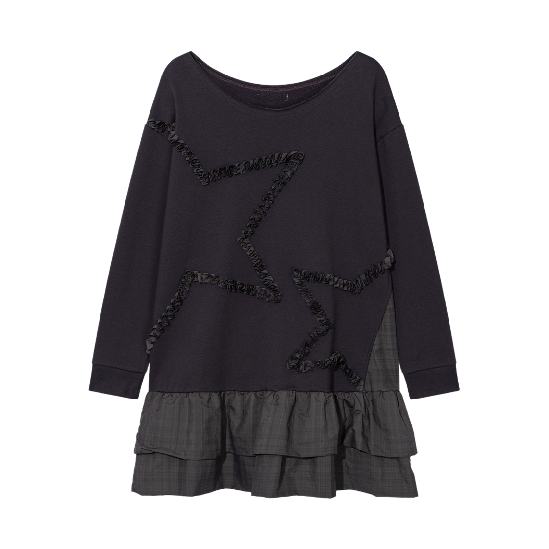 NSV022 UGLYSHADOW Checkered Off-Shoulder Sweatshirt Dress Charcoal