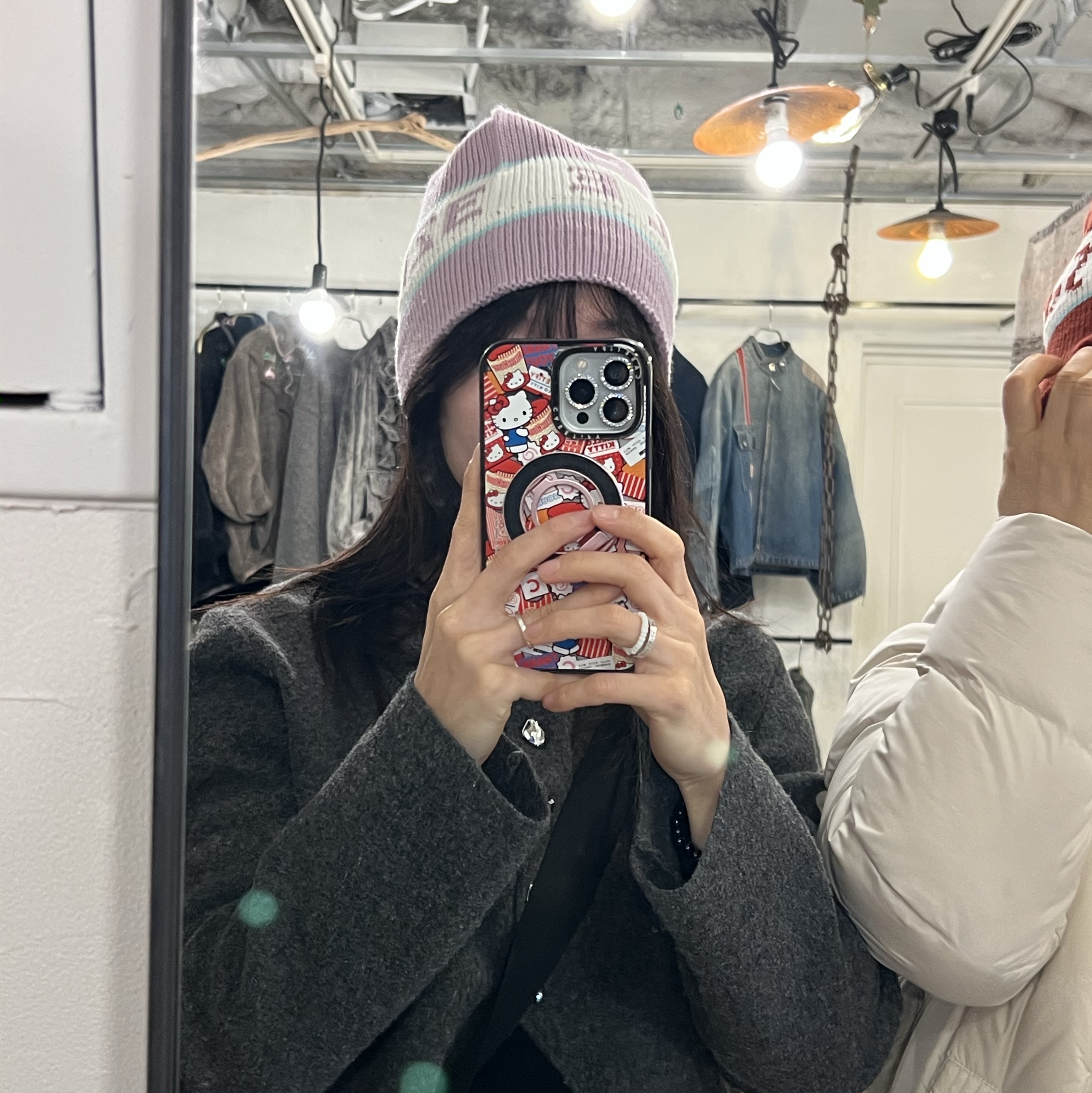 Kapital 7G Needle-Punched Squid Knit Cap Light Purple 착용 스타일