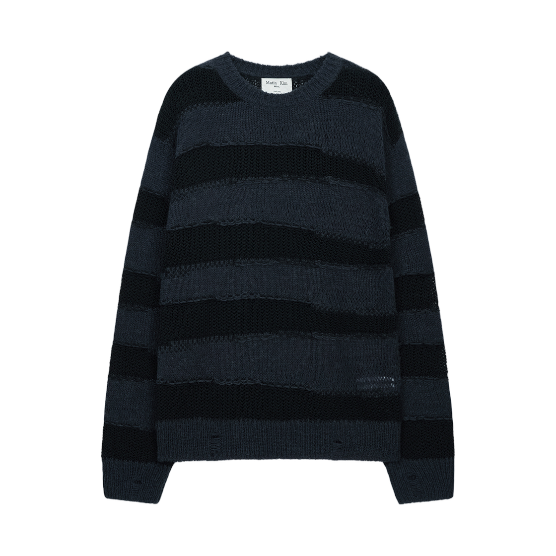 MK2611PO302UNA Matin Kim Texture Block Stripe Knit Pullover In Navy