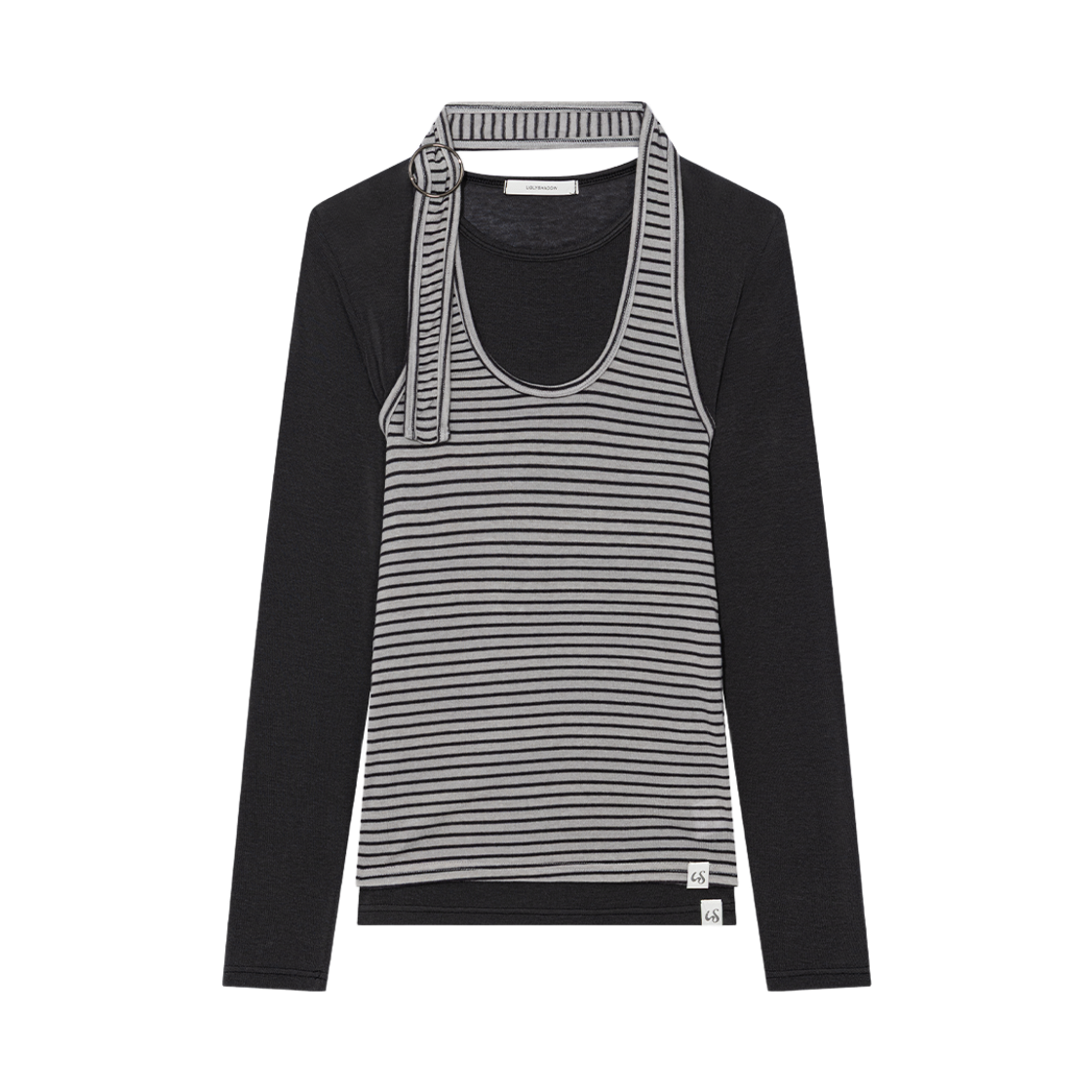 NSV019 UGLYSHADOW Striped Halter Neck Layered T-shirt Grey
