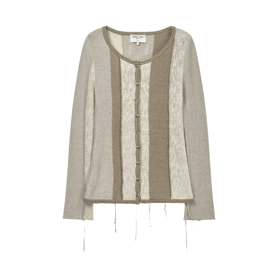 (W) 마뗑킴 컬러 블록 슬림 니트 가디건 베이지((W) Matin Kim Color Block Slim Knit Cardigan In Beige)