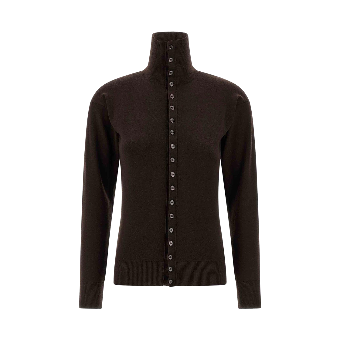 (W) 르메르 파인 울 버튼 피티드 가디건 브라운((W) Lemaire Fine Wool Buttoned Fitted Cardigan Brown)