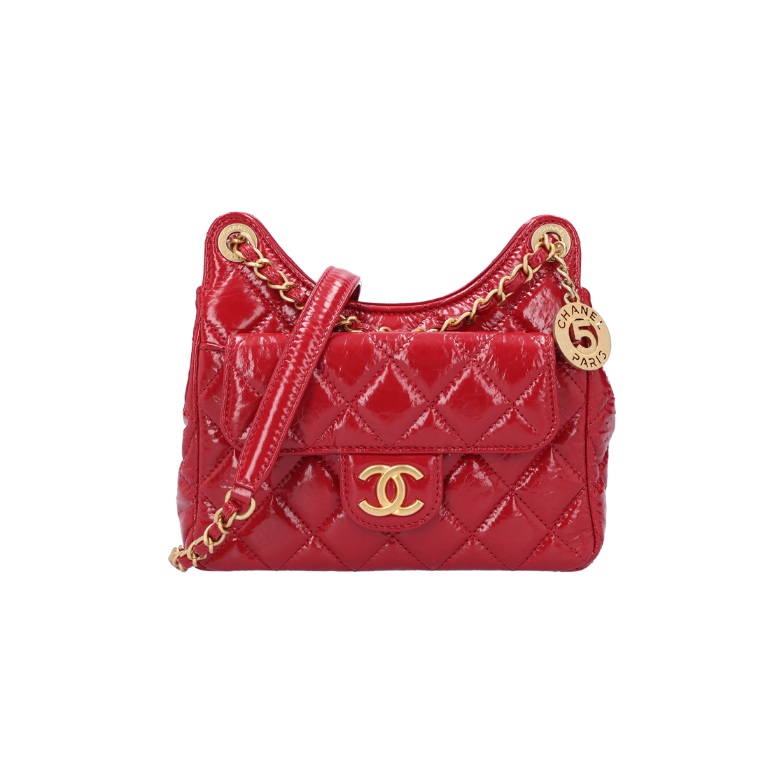 샤넬 AS4323 포켓 체인 스몰 호보백 페이던트 레더 레드 & 골드(Chanel AS4323 Pocket Chain Small Hobo Bag in Red Patent Leather with Gold Accents) - 1
