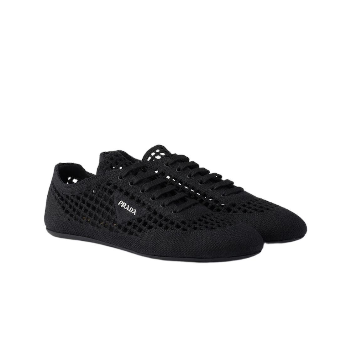 (W) 프라다 컬랩스 크로쉐 레이스드 스니커즈 블랙((W) Prada Collapse Crochet Laced Sneakers Black) - 2