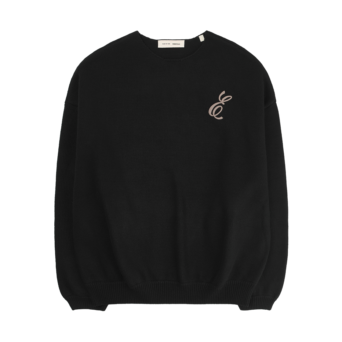 - Essentials Embroidered Waffle Crewneck Sweater Vintage Black - 25FW